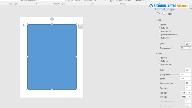Thiết lập khung viền trang bìa trong cửa sổ Format Shapes