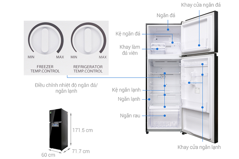 Kích thước của tủ lạnh Toshiba Inverter 330 lít GR-AG39VUBZ(XK/XK1)