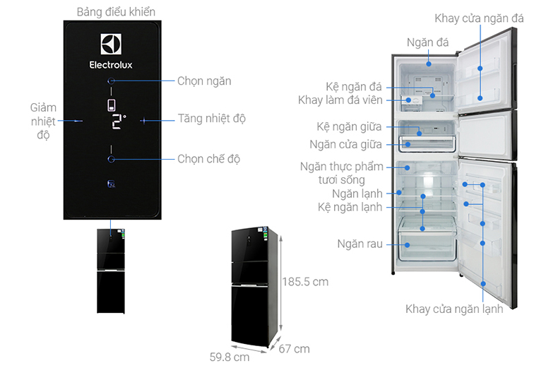 Kích thước của tủ lạnh Electrolux Inverter 337 lít EME3700HH