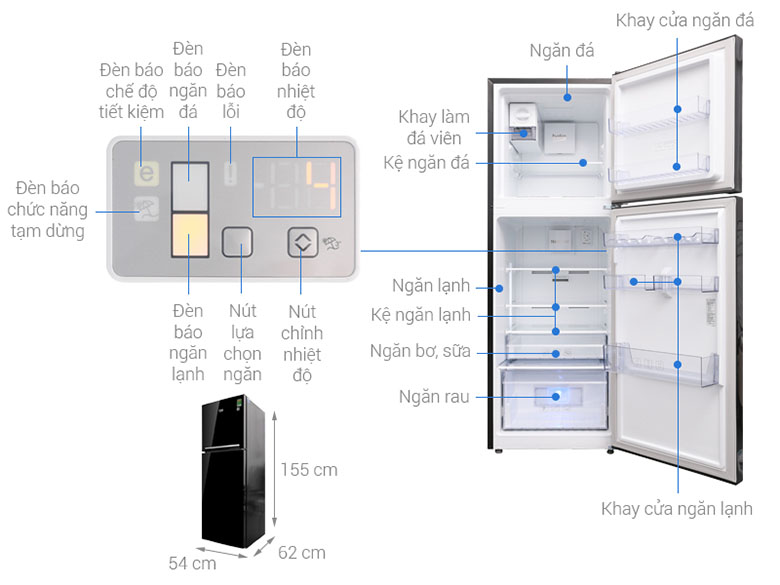 Kích thước của tủ lạnh Beko Inverter 221 lít RDNT250I50VWB