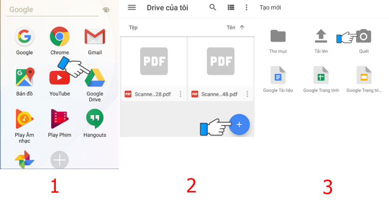 cách scan tài liệu thành file pdf bằng điện thoại bằng Google Drive: Bước 1