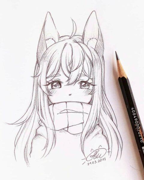 Ảnh anime đơn giản nhất vẽ bằng bút chì siêu cute