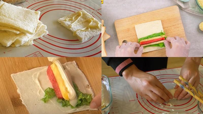 Lăn bánh qua trứng gà và bột chiên xù rồi chiên vàng