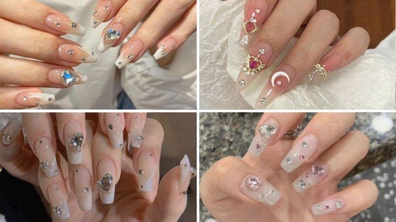 Mẫu nail đính đá đơn giản