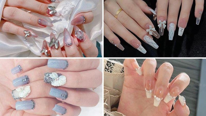 Mẫu nail đính đá sang chảnh