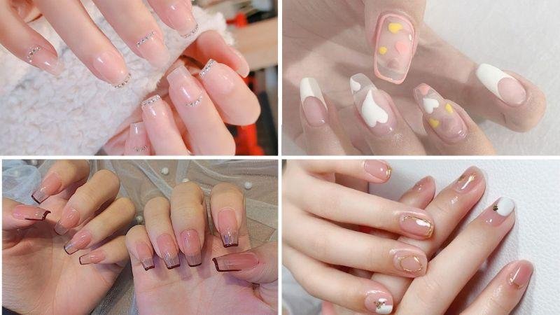 Mẫu nail trong suốt đính phụ kiện